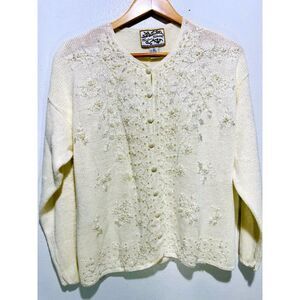 Heirloom Collectibles sweater cardigan embroidered cottage core romantic wonen L